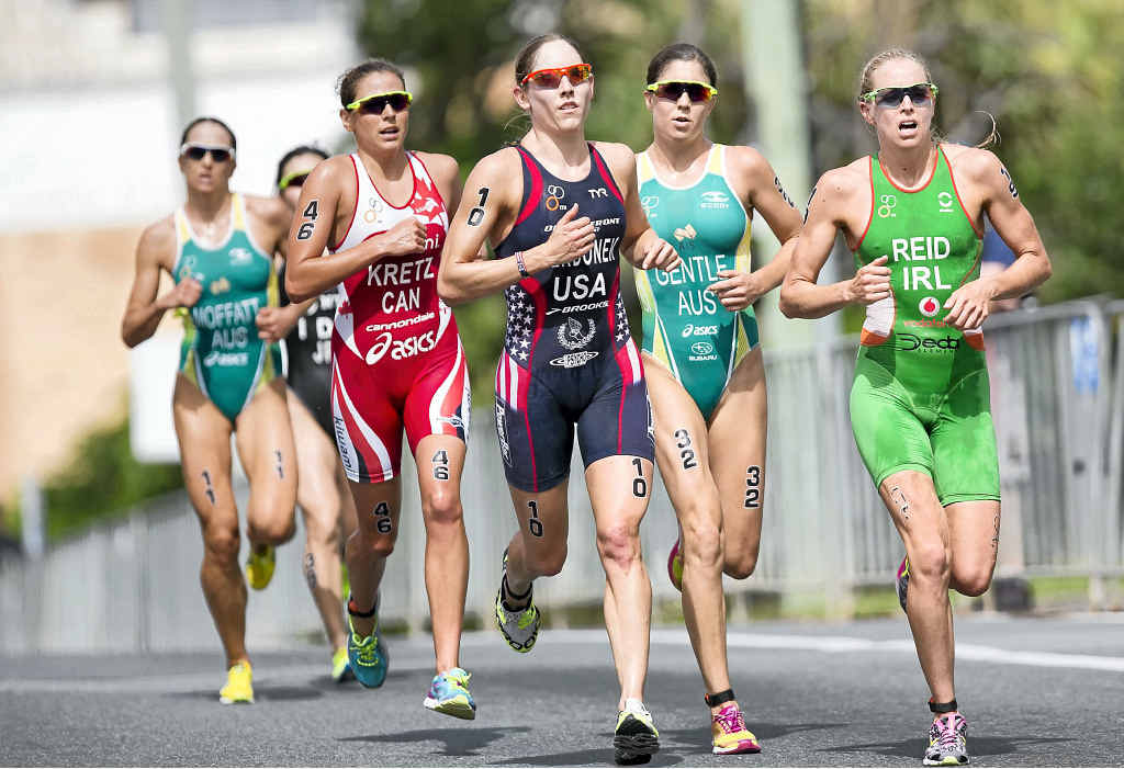 HARD ROAD: Emma Moffatt (extreme left) battles to the line in the Gold Coast ITU event. HARD ROAD: Emma Moffatt (extreme left) battles to the line in the Gold Coast ITU event.